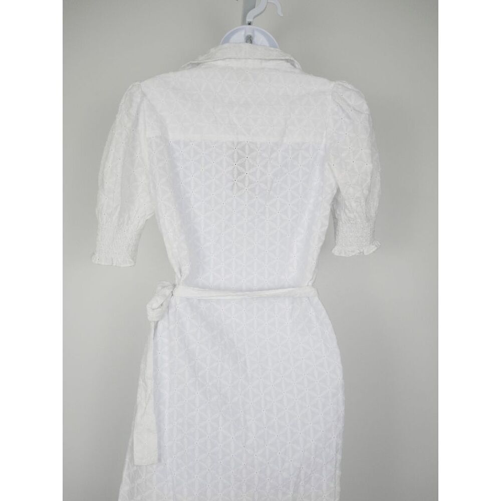 Tommy Hilfiger Women's White Puffed Sleeve Eyelet Midi Dress XS - Picture 7 of 14